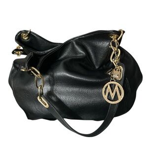 Mia k collection Chic Black Shoulder Bag with Gold Details like new